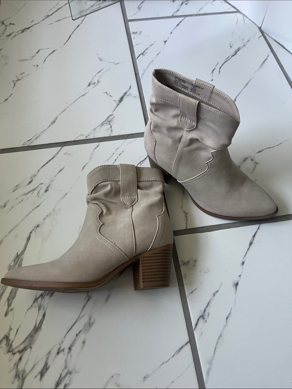 Time and Tru Women's Ankle Heeled Boots in Beige